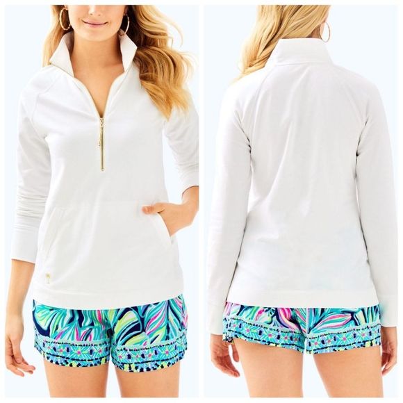 Lilly Pulitzer Tops - Lilly Pulitzer Skipper Solid Popover White Half Zip Pullover Sweatshirt Sz Small